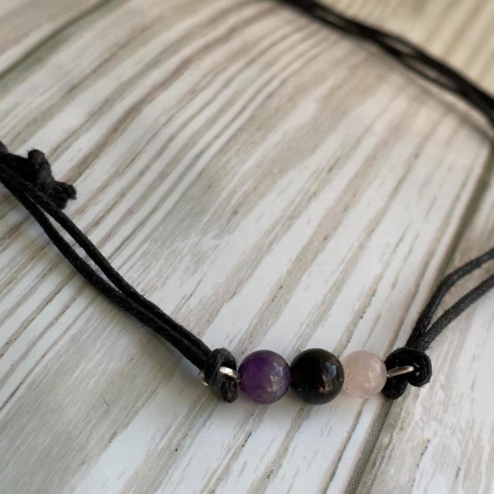 Custom Birthstone-Three-6MM round Beads on Adjustable Choker on Steel Wire